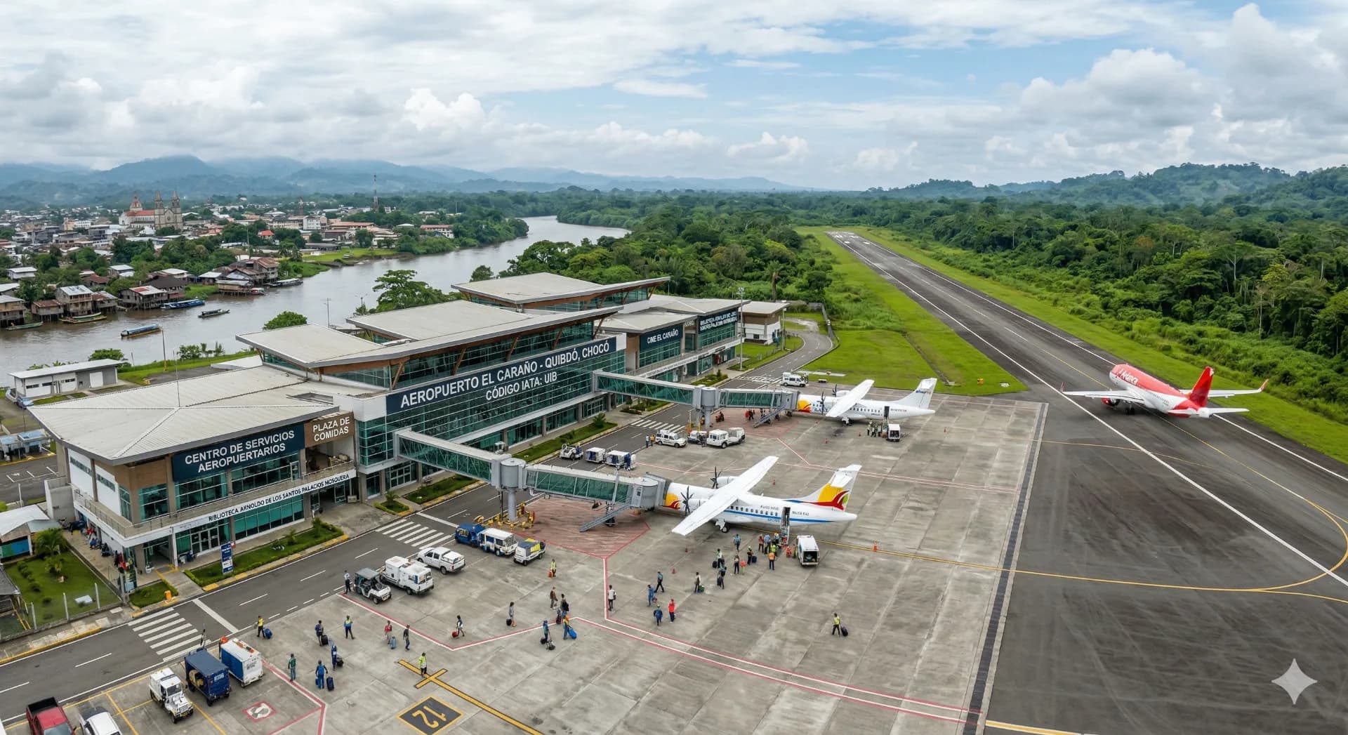 Transporte ejecutivo Quibdó - vista ciudad y Aeropuerto El Caraño (UIB)